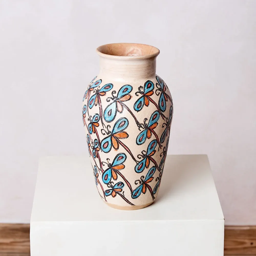 Vases - Small Painted Clay Vase with Dragonflies - HUAKAL