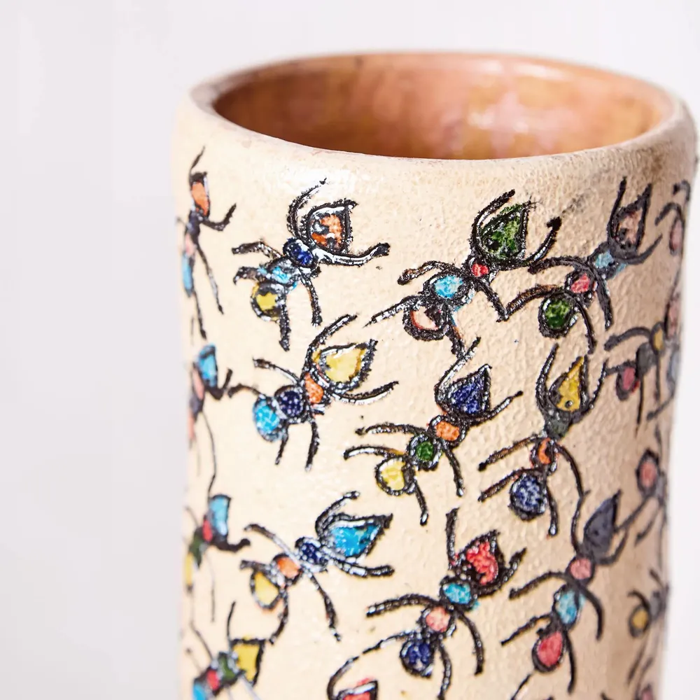 Vases - Multicolor Painted Clay Tube Vase with Ants - HUAKAL