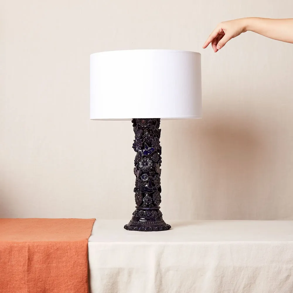 Vases - Blue Glazed Clay Table Lamp - HUAKAL