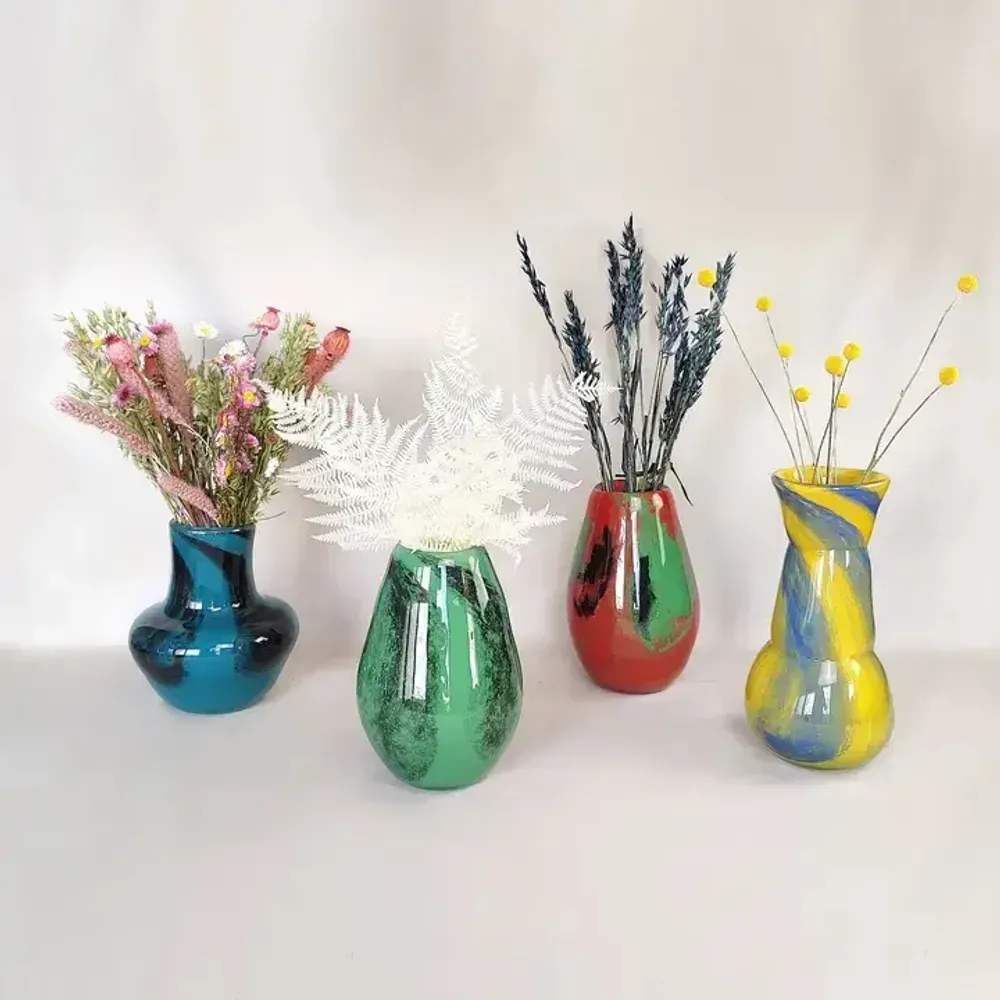 Vases - Glass Vase RAINDROP| Mouthblown | Recycled Glass | Green Black - SOLOKO