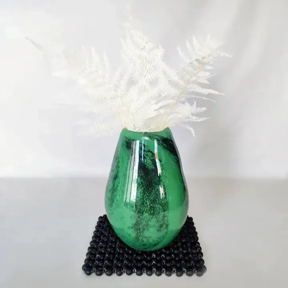Vases - Glass Vase RAINDROP| Mouthblown | Recycled Glass | Green Black - SOLOKO