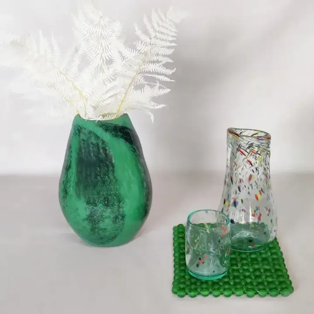 Vases - Glass Vase RAINDROP| Mouthblown | Recycled Glass | Green Black - SOLOKO