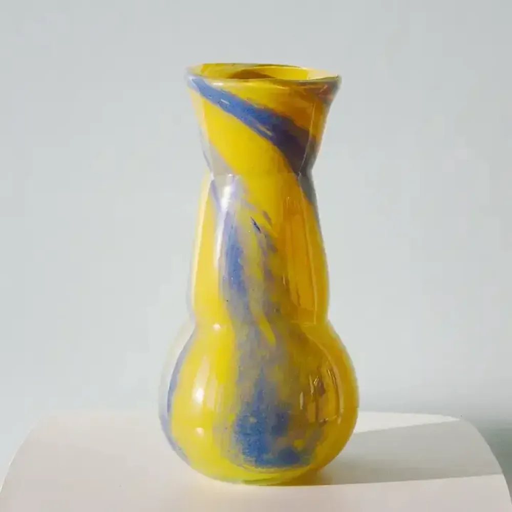 Vases - Glass Vase GLORY | Mouthblown | Recycled Glass | Yellow Blue - SOLOKO