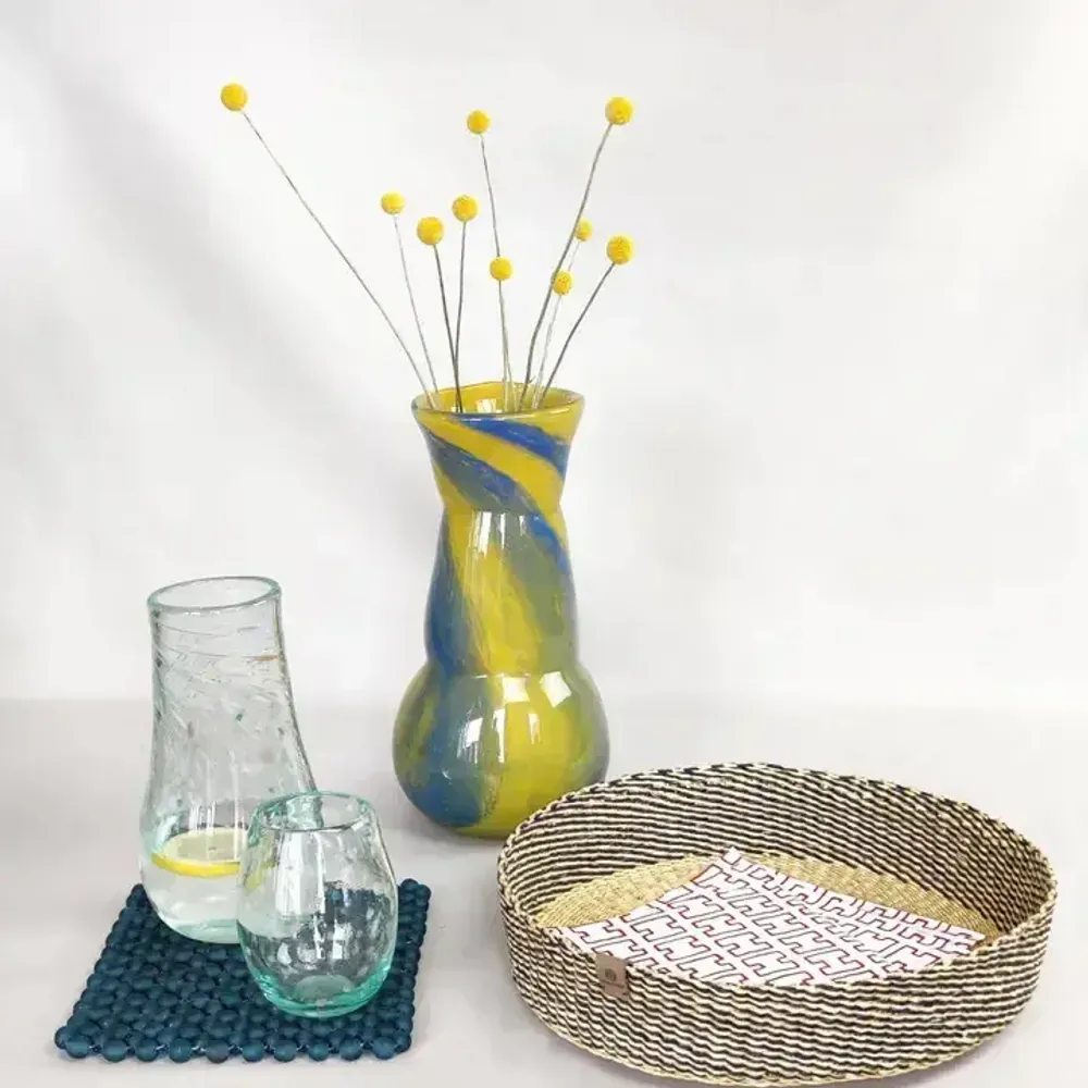 Vases - Glass Vase GLORY | Mouthblown | Recycled Glass | Yellow Blue - SOLOKO