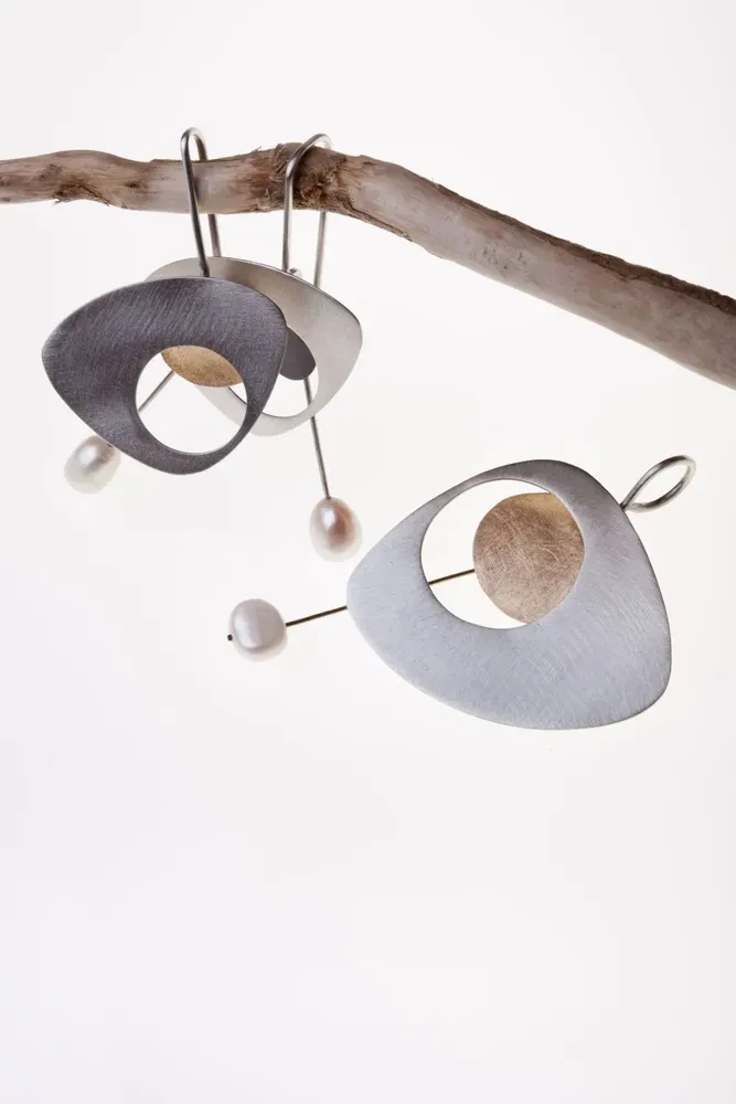 Jewelry - SILVER AND BRASS EARRINGS WITH PEARL - AINES JOYAS