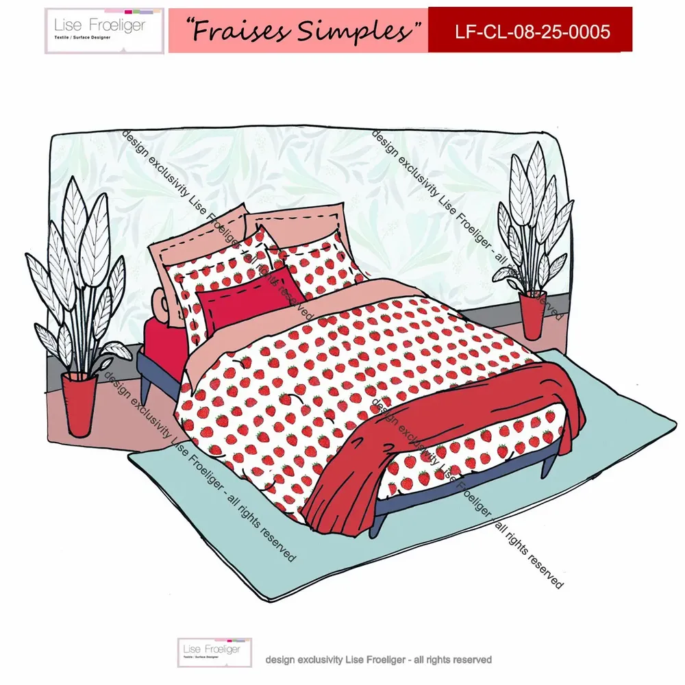 Design textile et surface - Motif textile FRAISES SIMPLES - LISE FROELIGER DESIGNER