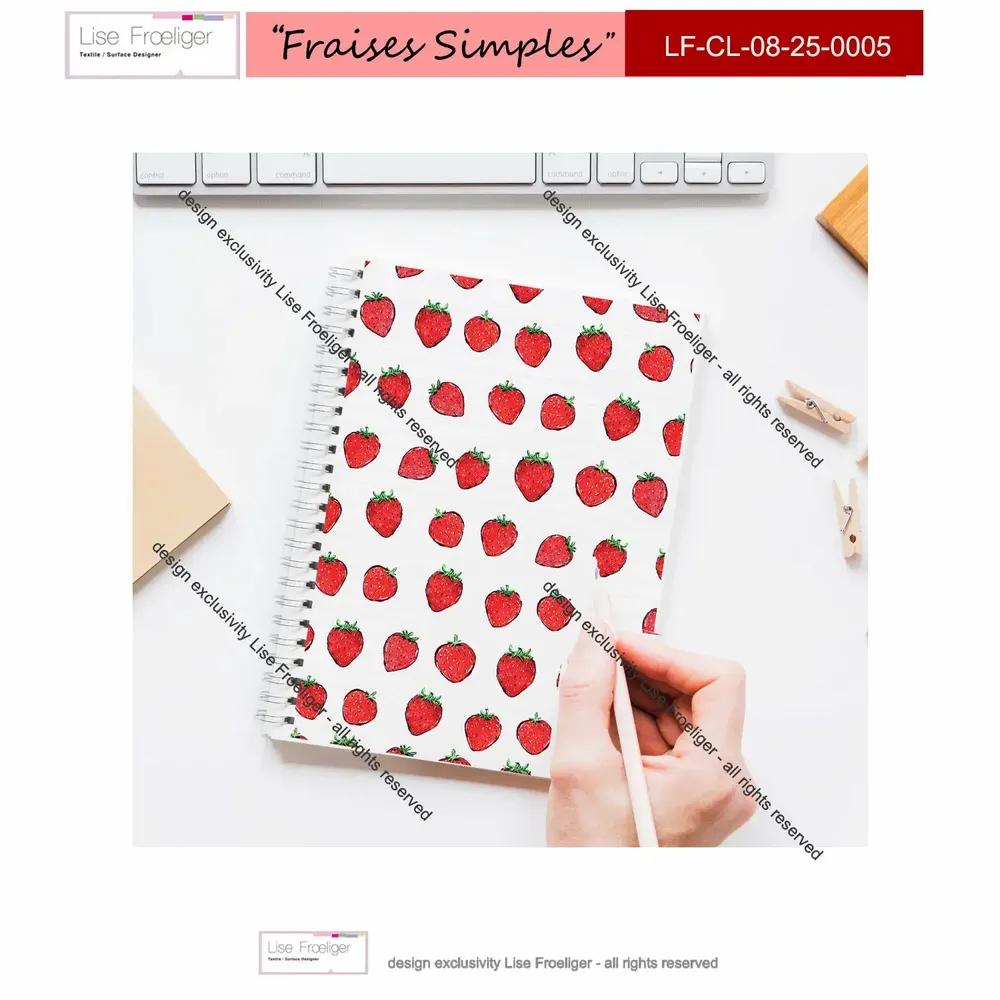 Design textile et surface - Motif textile FRAISES SIMPLES - LISE FROELIGER DESIGNER