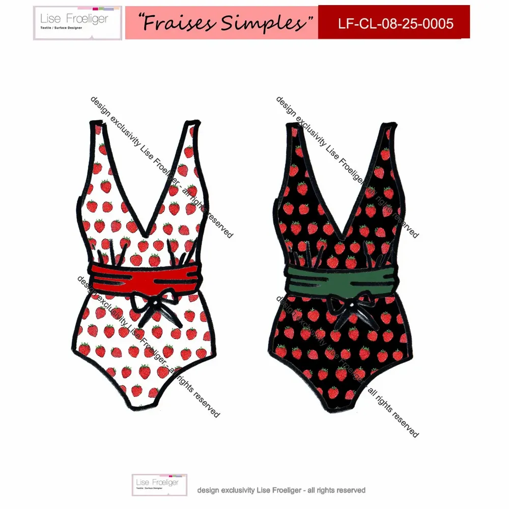 Design textile et surface - Motif textile FRAISES SIMPLES - LISE FROELIGER DESIGNER
