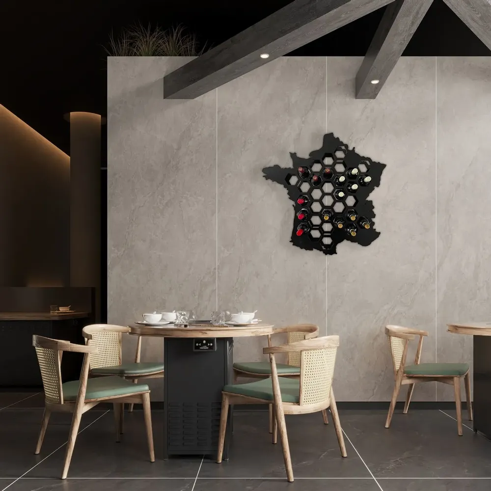 Chariots pour restaurants - Casier à vin mural en acier France Map, présentoir à vin français mod - INCREDIBLE DESIGNS