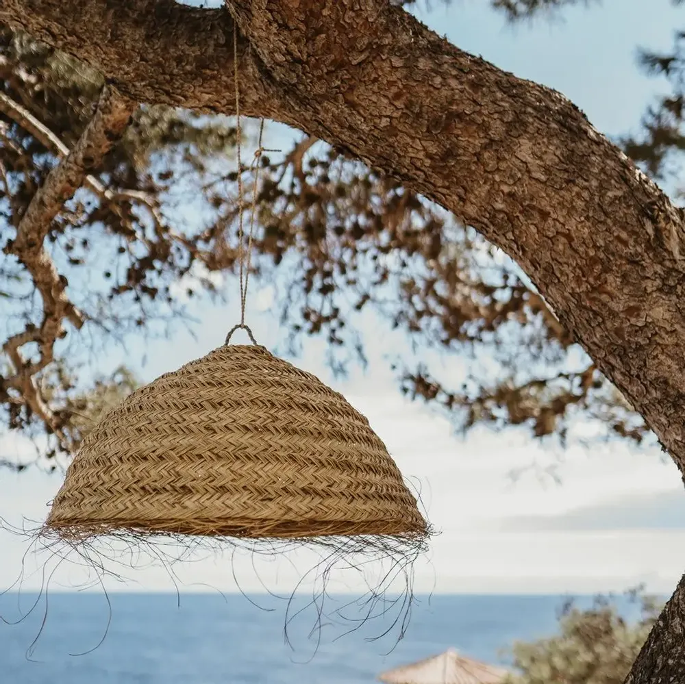 Outdoor hanging lights - Handwoven natural fiber pendant lights – Bohemian chic design - COSYDAR-DECO