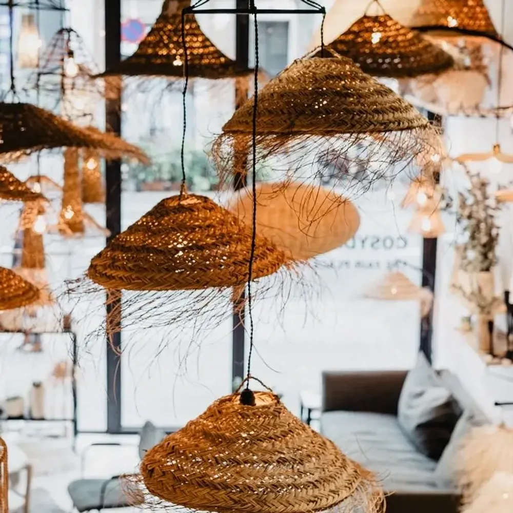 Suspensions extérieures - Suspensions artisanales en fibre naturelle – Style bohème chic - COSYDAR-DECO