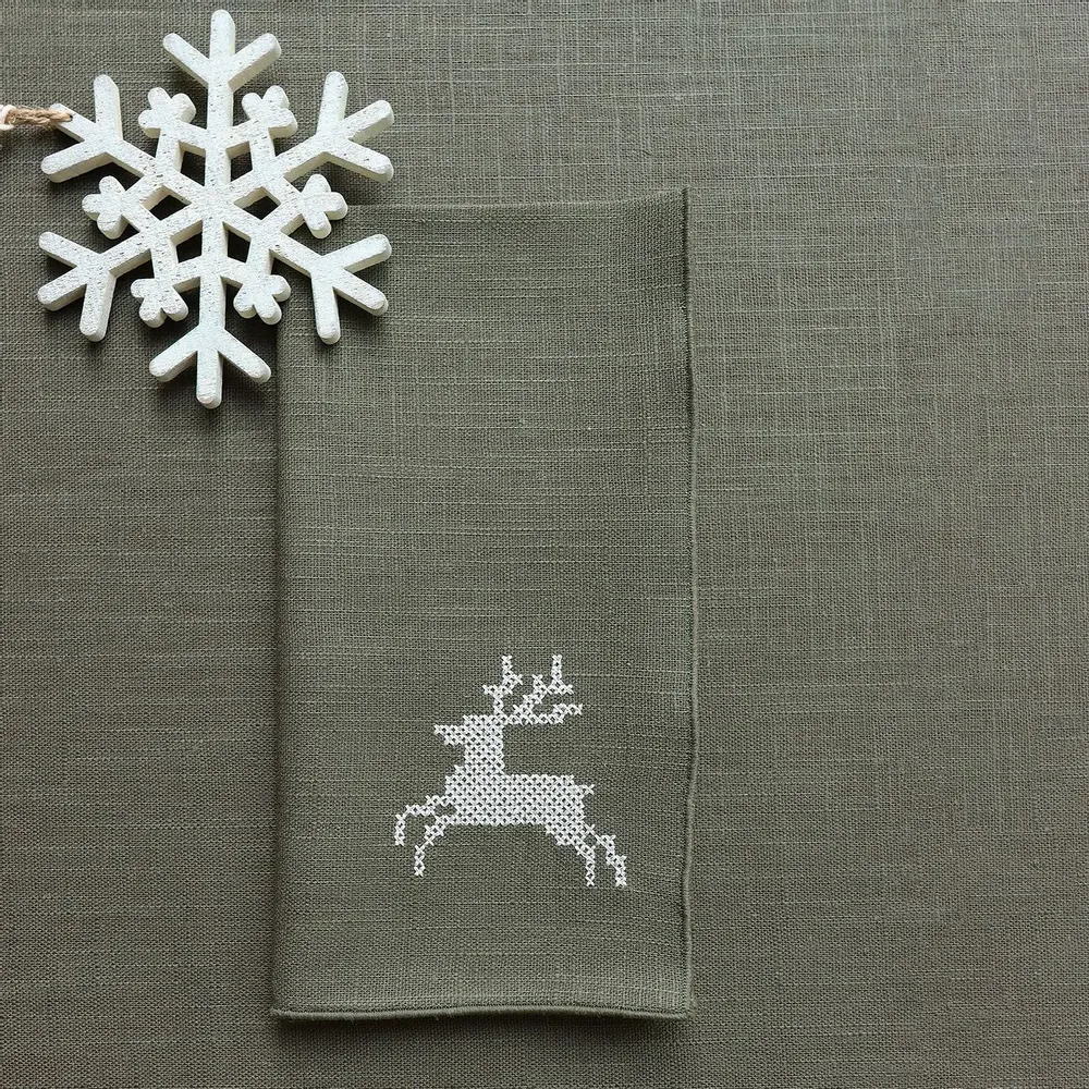 Linge de table textile - Serviette en lin PUNTO CROCE | Renne - GIARDINO SEGRETO