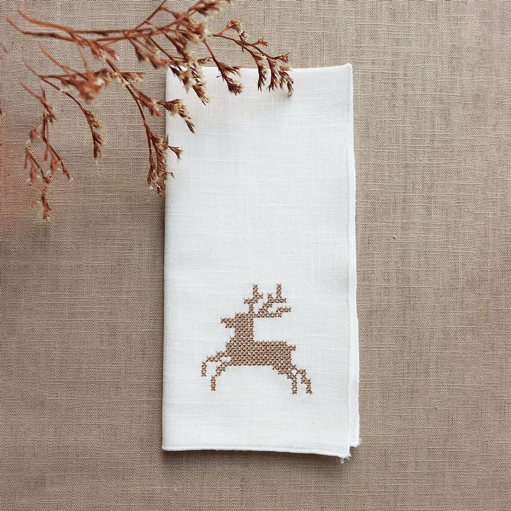 Linge de table textile - Serviette en lin PUNTO CROCE | Renne - GIARDINO SEGRETO