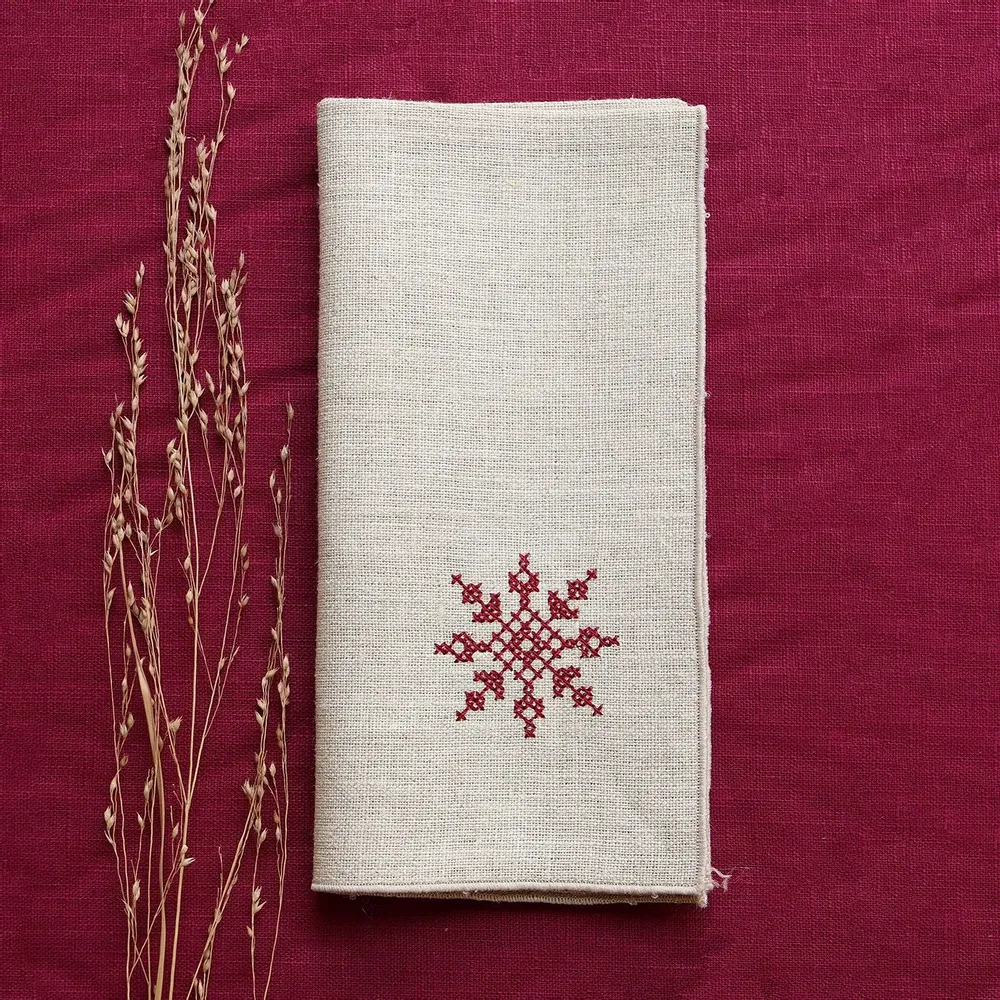 Linge de table textile - Serviette en lin PUNTO CROCE | Snowflake - GIARDINO SEGRETO
