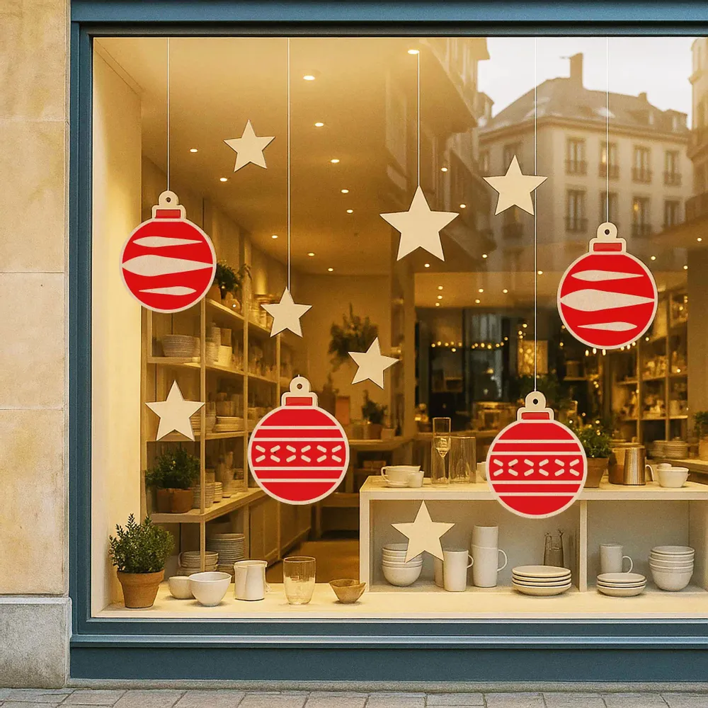 Other Christmas decorations - Christmas Cardboard Window Decorations, Boules and Stars (set of 8) - RIPPOTAI
