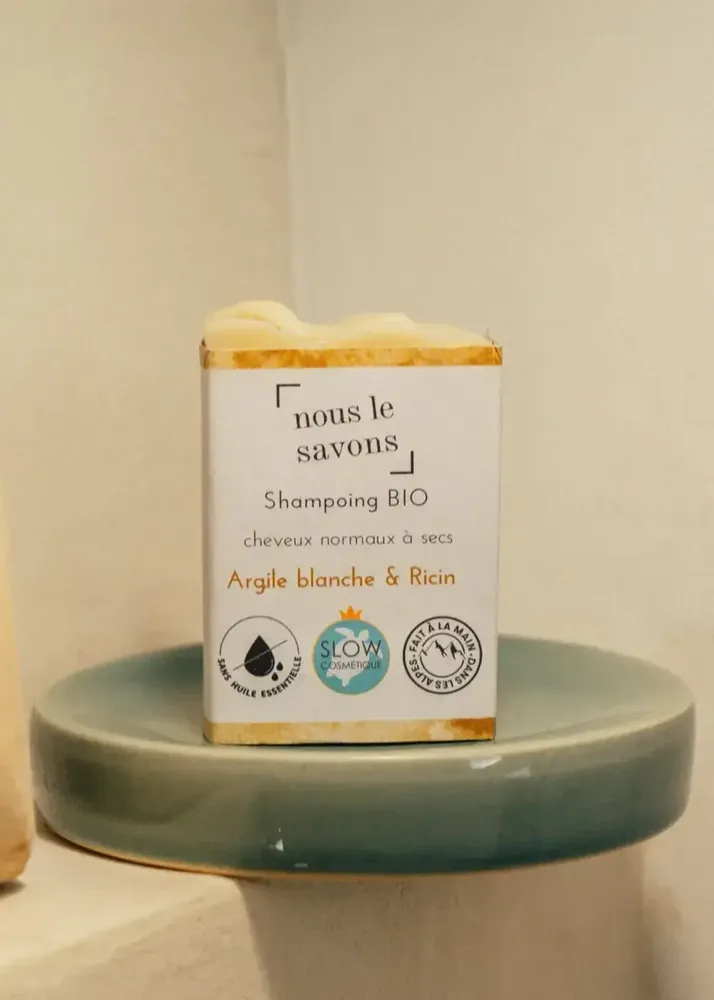 Cosmétiques - Shampoing bio Cheveux secs - Argile Blanche & Ricin - NOUS LE SAVONS