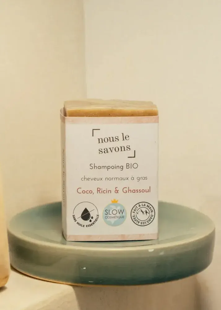 Cosmétiques - Shampoing bio Cheveux gras - Coco, Ricin & Ghassoul - NOUS LE SAVONS