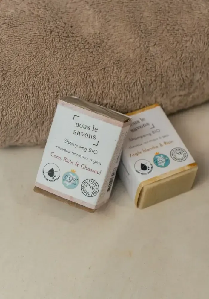 Cosmétiques - Shampoing bio Cheveux gras - Coco, Ricin & Ghassoul - NOUS LE SAVONS