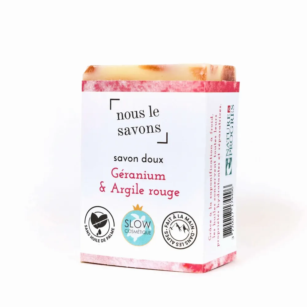 Cosmétiques - Savon bio doux - Géranium & Argile rouge - NOUS LE SAVONS