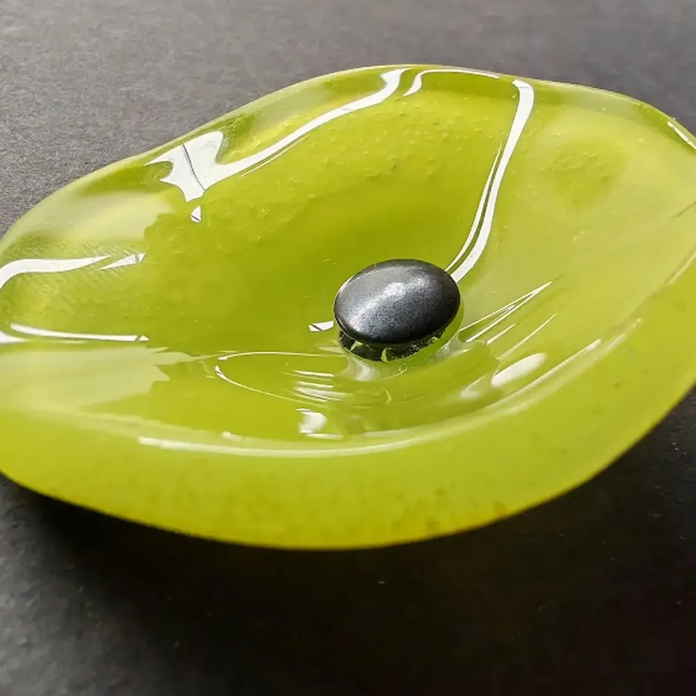 Floral decoration - Small yellow glass flower on a stainless steel stem - CARNEOL GLASS