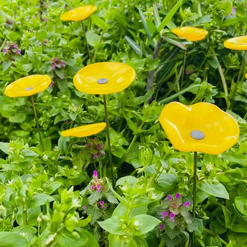 Floral decoration - Small yellow glass flower on a stainless steel stem - CARNEOL GLASS