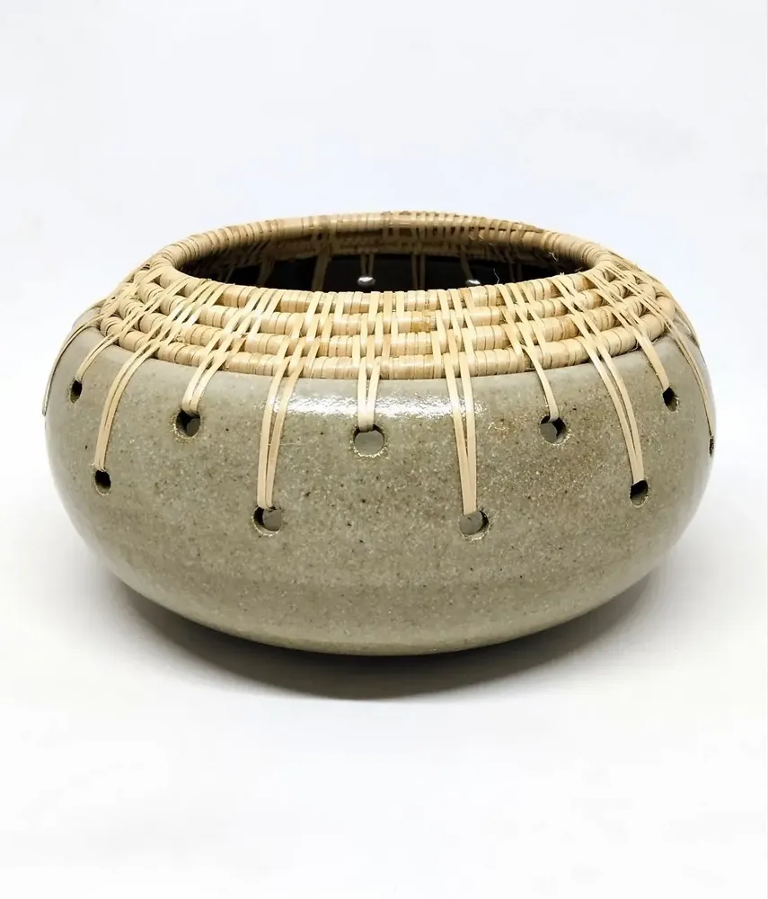 Decorative objects - Large Ceramic and Rattan bowl - SATCHA