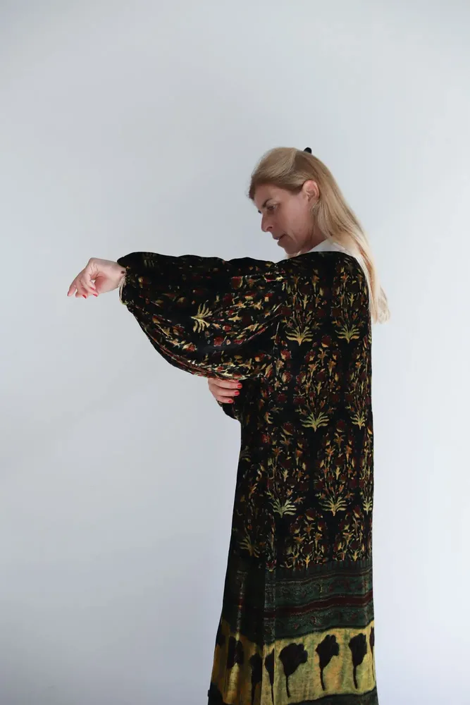 Apparel - Silk velvet printed kimono - SANJANAANDME