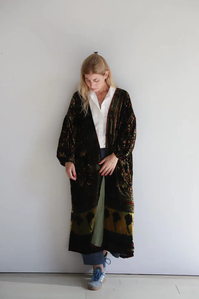 Apparel - Silk velvet printed kimono - SANJANAANDME
