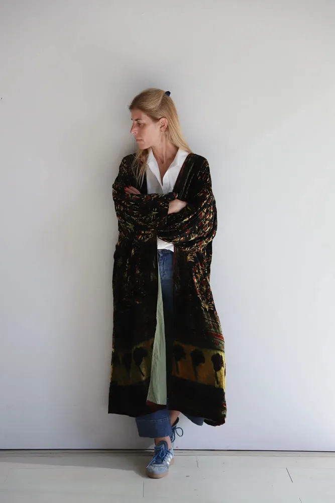 Apparel - Silk velvet printed kimono - SANJANAANDME