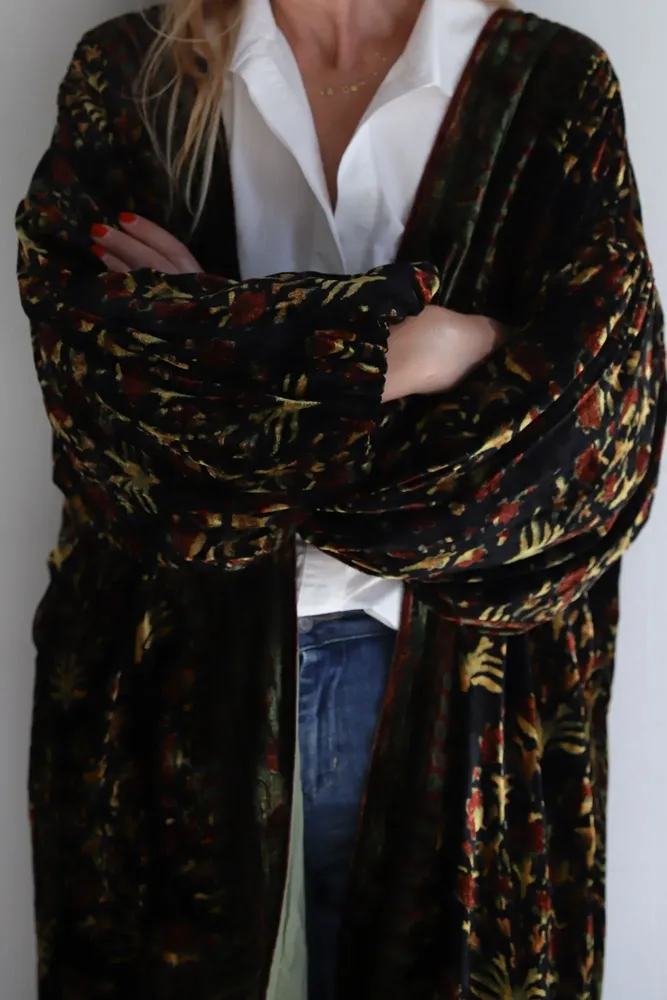 Apparel - Silk velvet printed kimono - SANJANAANDME