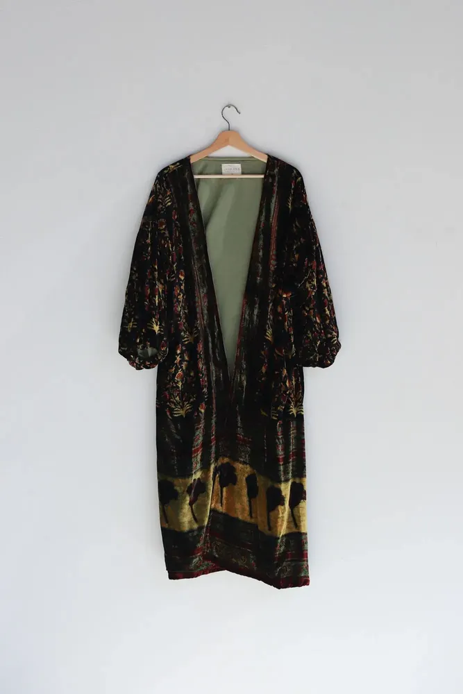 Apparel - Silk velvet printed kimono - SANJANAANDME