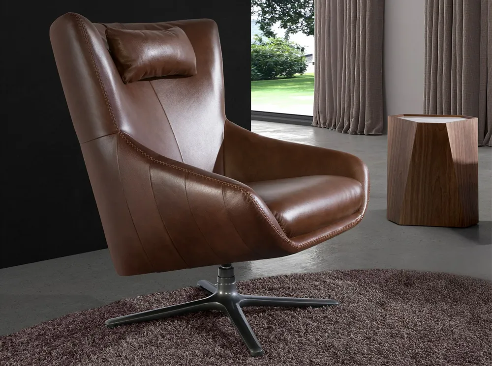 Armchairs - Leather swivel armchair with removable cushion - ANGEL CERDÁ