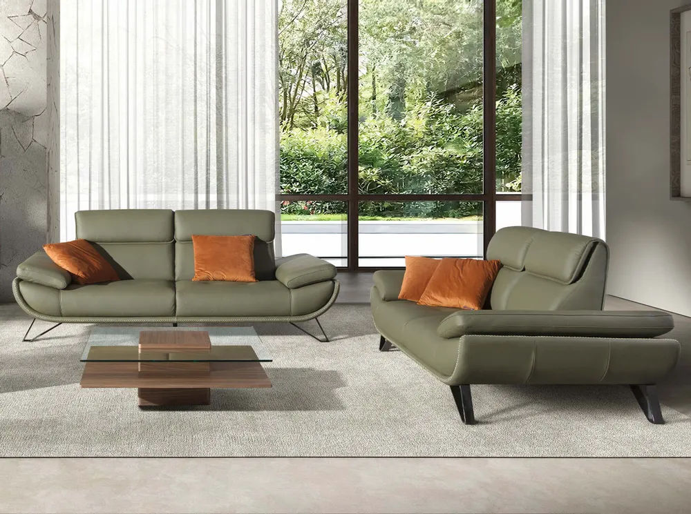 Sofas - Olive green leather 2-seater sofa - ANGEL CERDÁ