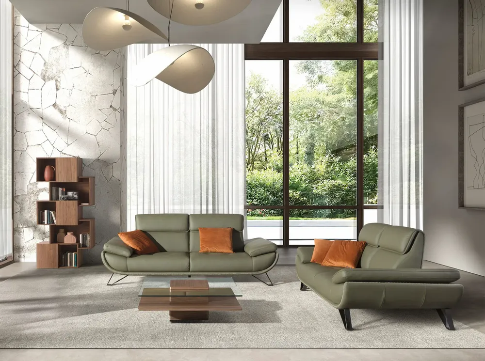 Sofas - Olive green leather 2-seater sofa - ANGEL CERDÁ