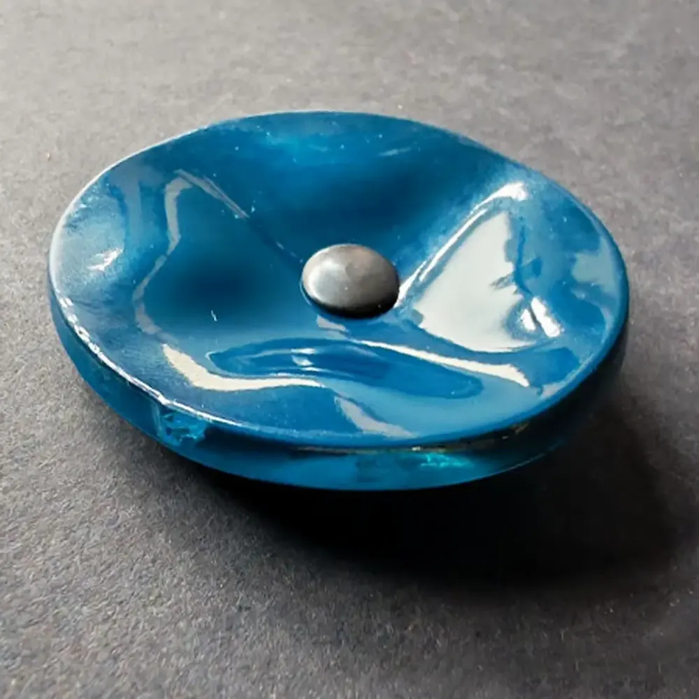 Floral decoration - Small turquoise glass flower on a stainless steel stem - CARNEOL GLASS