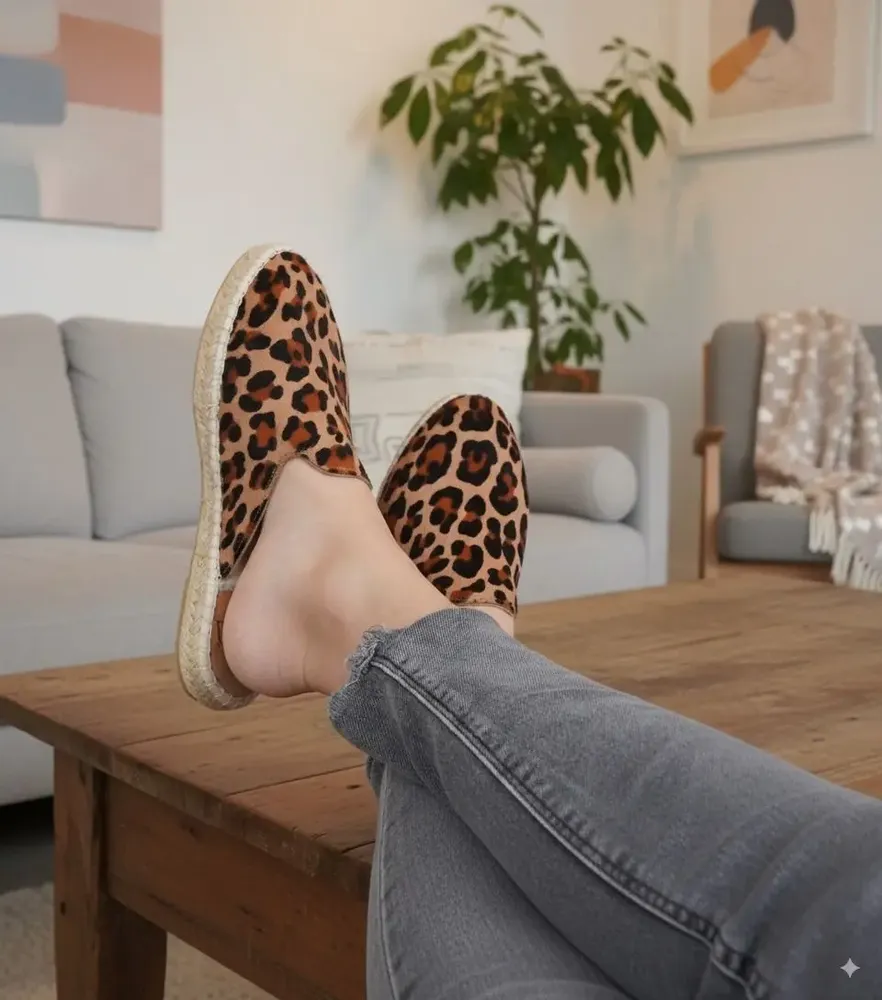 Shoes - Leopard Print Leather Slippers Lined with Virgin Wool - ATELIER COSTÀ