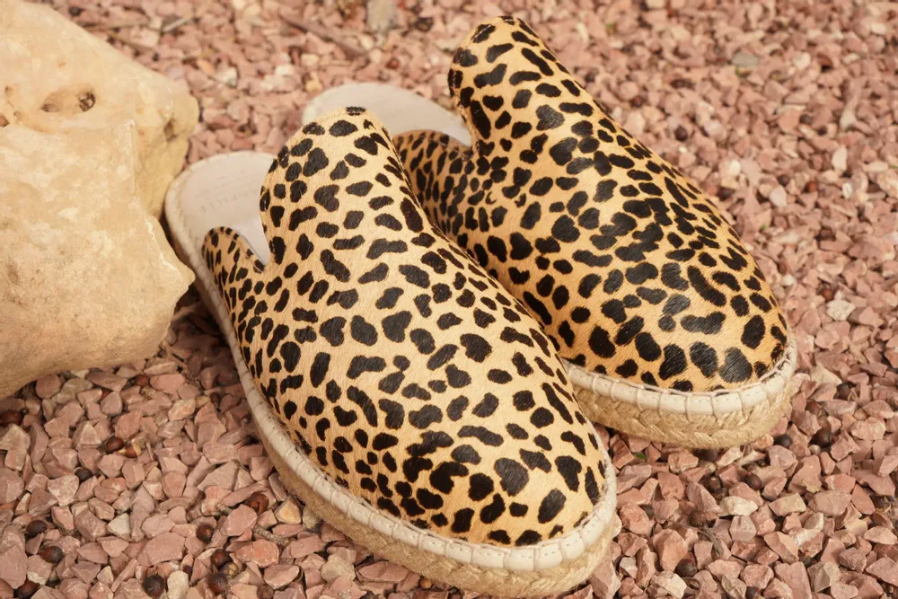 Shoes - Leopard Print Leather Slippers Lined with Virgin Wool - ATELIER COSTÀ
