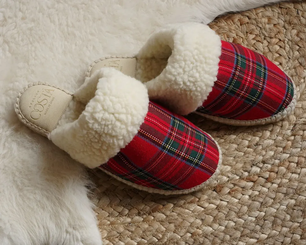 Shoes - Festive tartan and virgin wool slippers -Handmade- - ATELIER COSTÀ