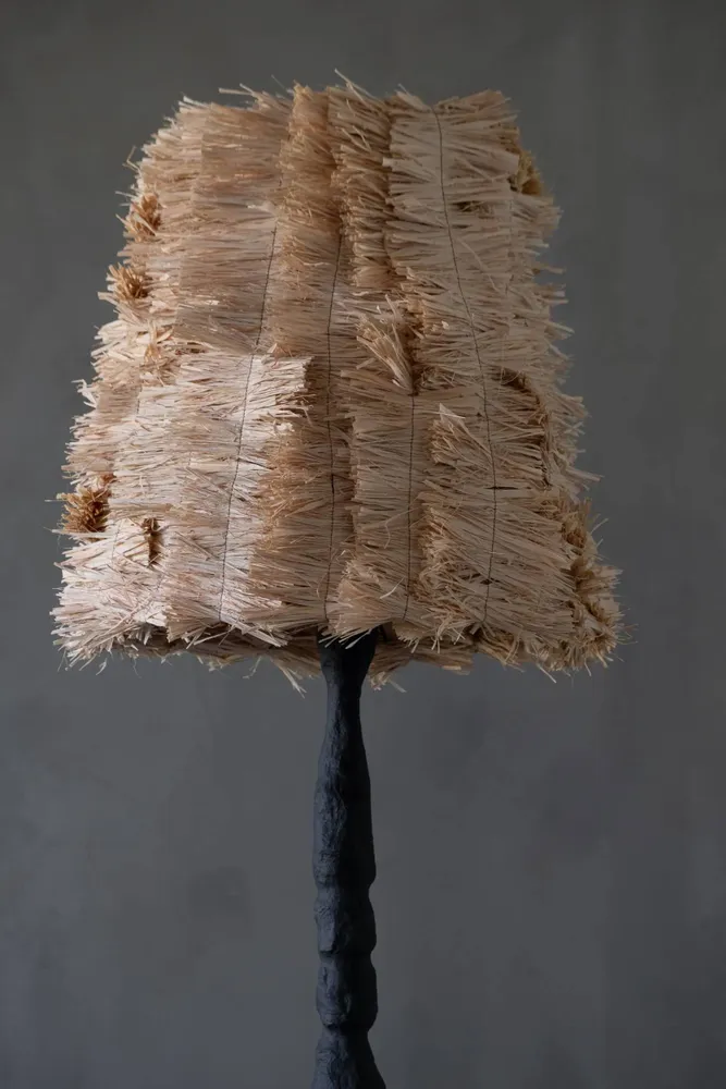 Lampadaires - Stozhar – Sculptural Floor Lamp with Raffia Shade & Biocomposite Base - PLETOSTUDIO
