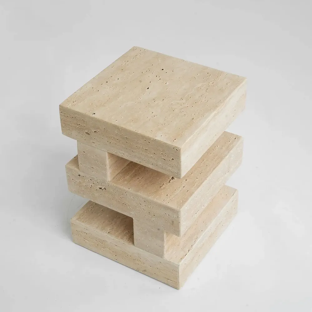 Coffee tables - 'S Y N C' TRAVERTINE SIDE TABLE - KIWANO CONCEPT