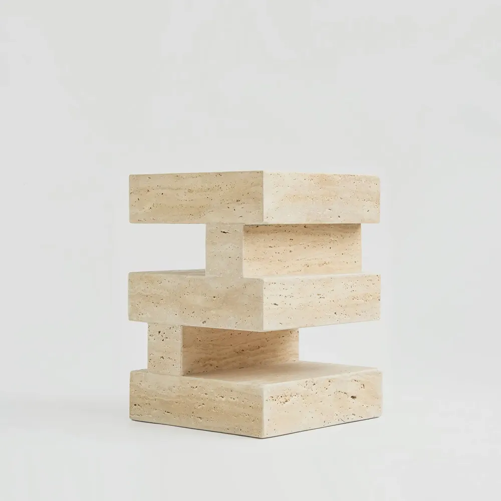 Coffee tables - 'S Y N C' TRAVERTINE SIDE TABLE - KIWANO CONCEPT