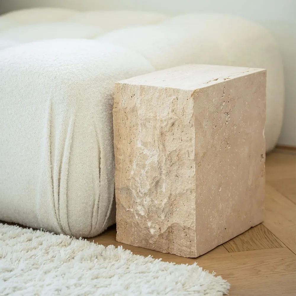 Coffee tables - TRAVERTINE BLOCK SIDE TABLE - KIWANO CONCEPT