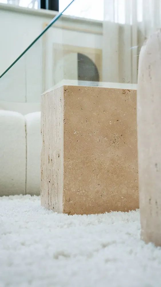Coffee tables - TRAVERTINE BLOCK SIDE TABLE - KIWANO CONCEPT