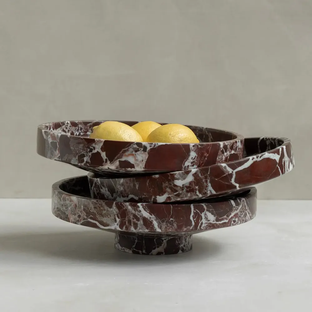Plats et saladiers - ROSSO LEVANTO MARBLE NARROW BOWL - KIWANO CONCEPT