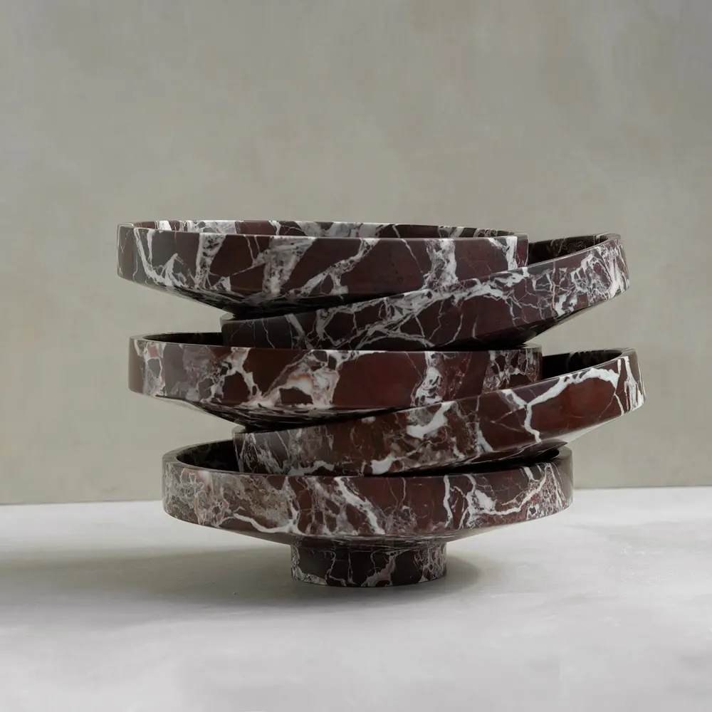 Plats et saladiers - ROSSO LEVANTO MARBLE NARROW BOWL - KIWANO CONCEPT