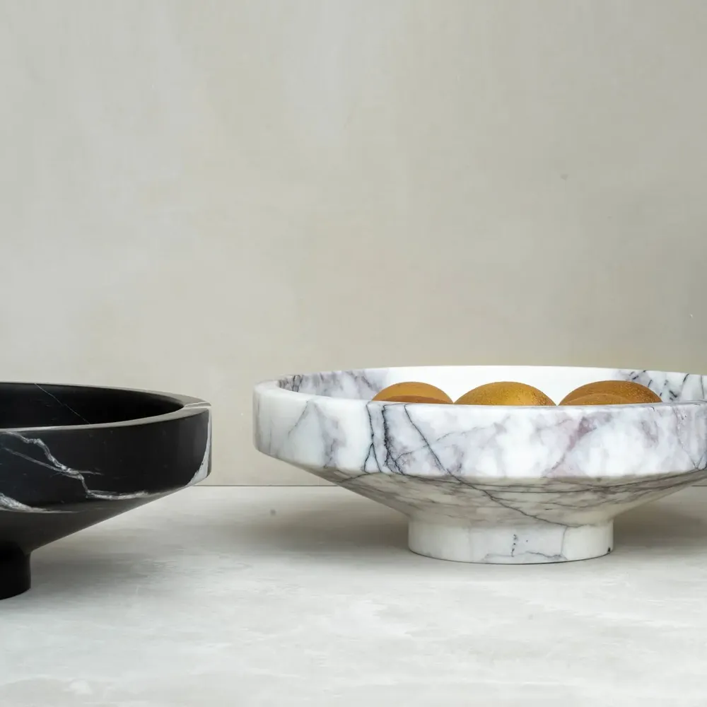 Plats et saladiers - WHITE LILAC MARBLE NARROW BOWL - KIWANO CONCEPT