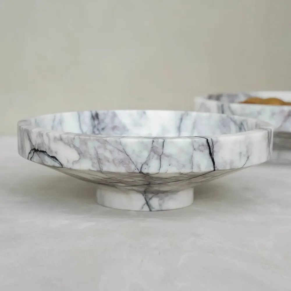 Plats et saladiers - WHITE LILAC MARBLE NARROW BOWL - KIWANO CONCEPT