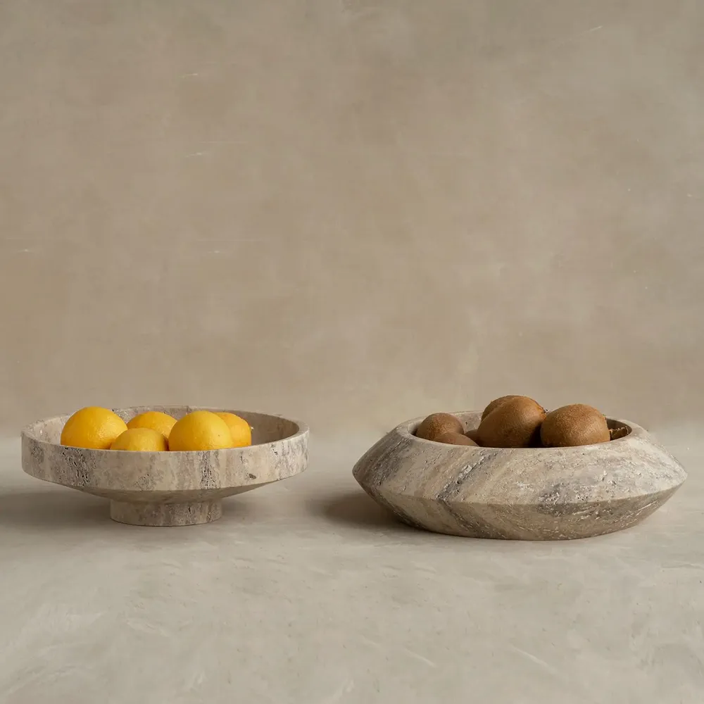 Platter and bowls - SILVER TRAVERTINE NARROW BOWL - KIWANO CONCEPT