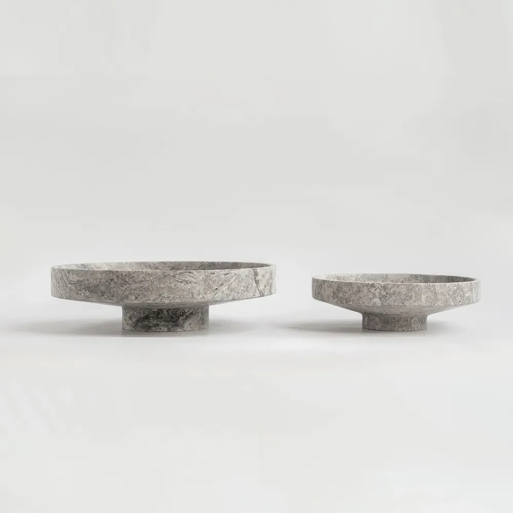 Platter and bowls - SILVER TRAVERTINE NARROW BOWL XL - KIWANO CONCEPT
