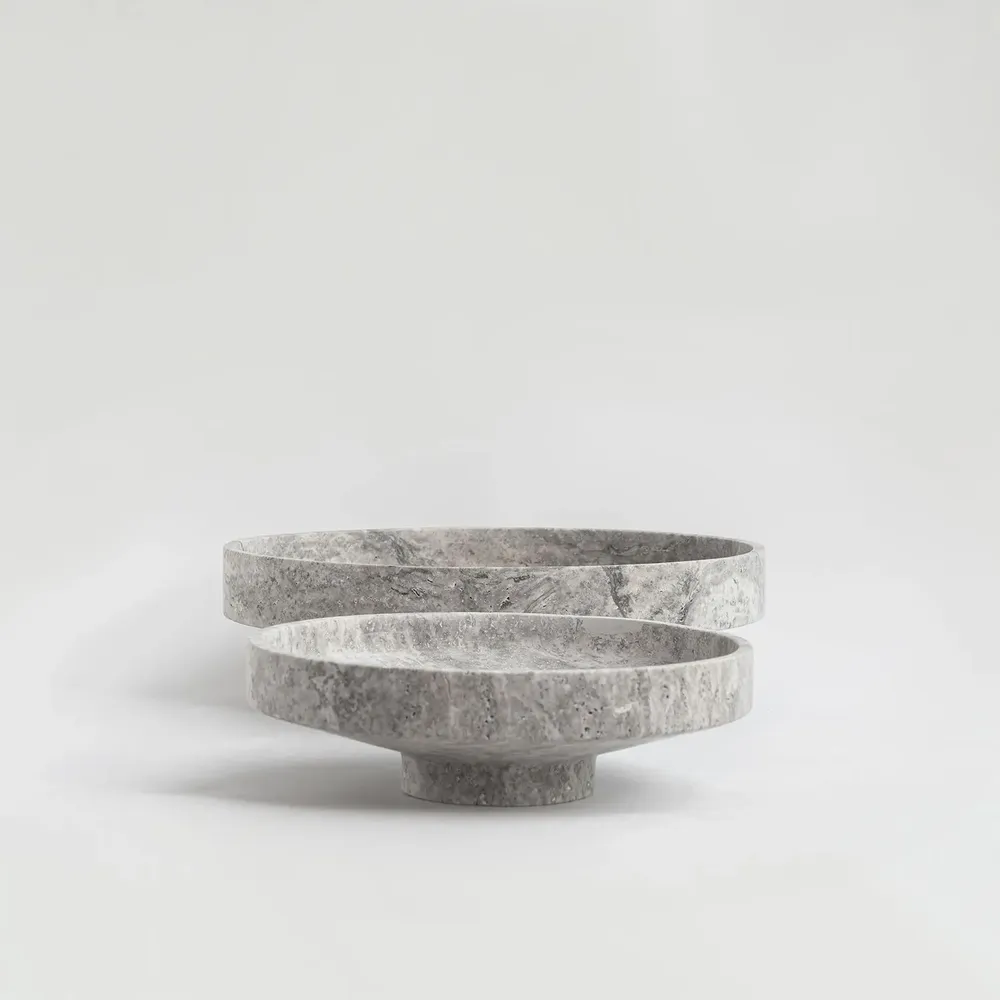Platter and bowls - SILVER TRAVERTINE NARROW BOWL XL - KIWANO CONCEPT